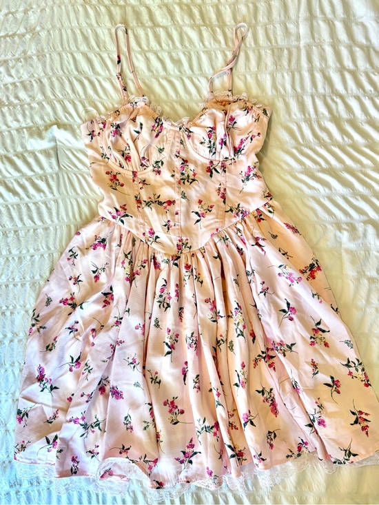 Thirty Thirty Dresses & Skirts - Thirty-thirty Pink Floral Mini Dress with Delicate Ruffle Straps